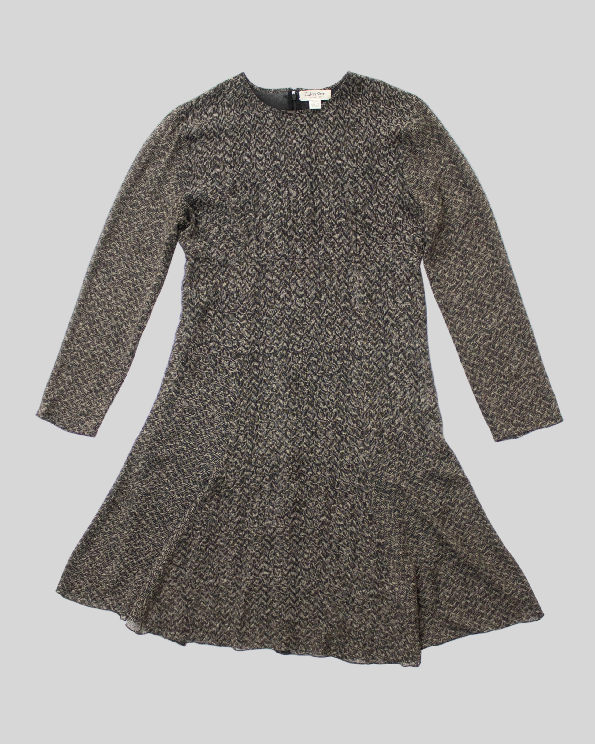 Vintage F/W 1994 Calvin Klein Collection Gray Silk Sheer Sleeves Dress – tseskarb