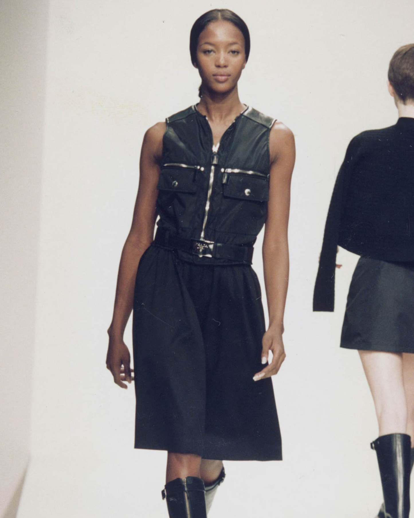 Vintage F/W 1994 Prada Leather Nylon Runway Cropped Belted Vest / M