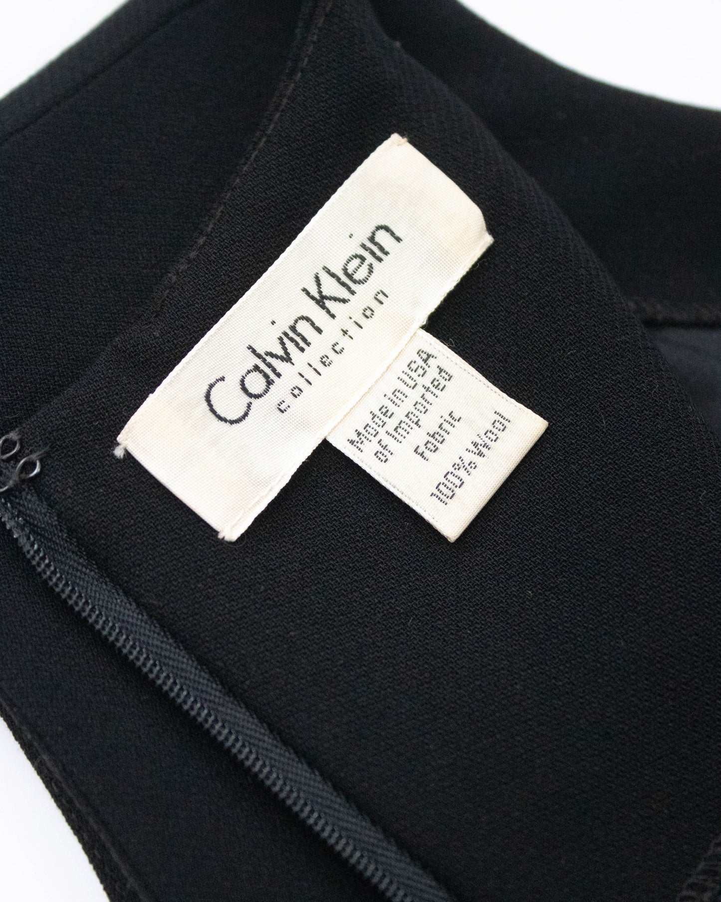 Vintage F/W 1995 Calvin Klein Collection Black Wool Mini Dress / XS-S