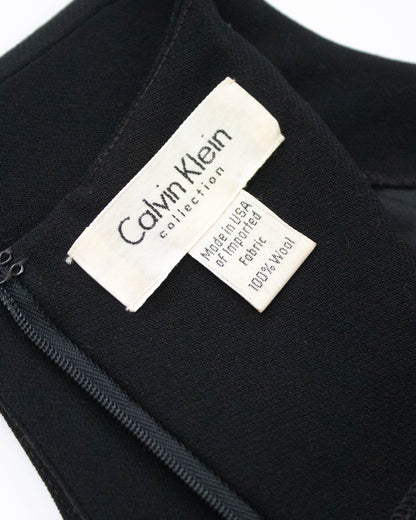 Vintage F/W 1995 Calvin Klein Collection Black Wool Mini Dress / XS-S