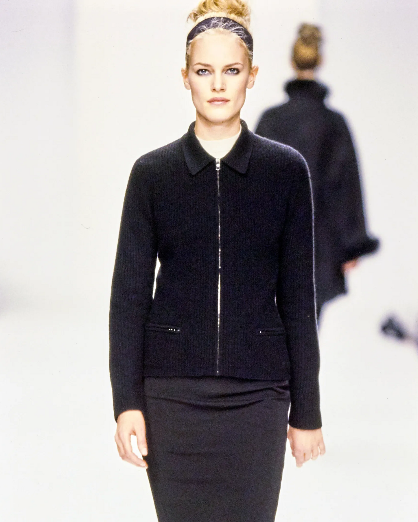 Vintage F/W 1995 Calvin Klein Collection Runway Ribbed Knit Wool Cashmere Blend Cardigan / L