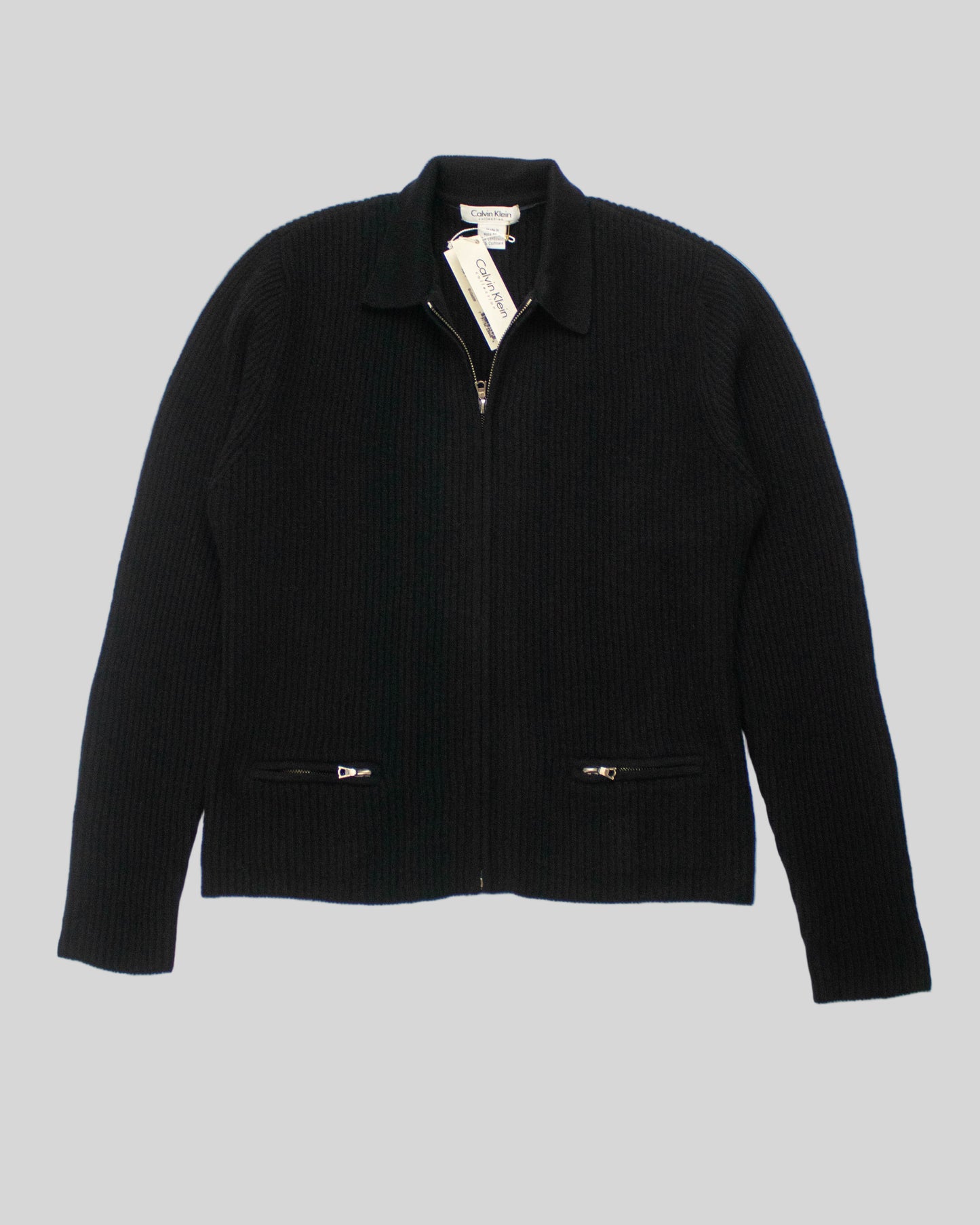 Vintage F/W 1995 Calvin Klein Collection Runway Ribbed Knit Wool Cashmere Blend Cardigan / L