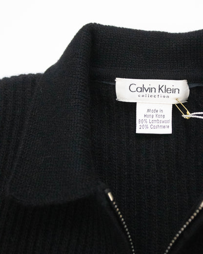 Vintage F/W 1995 Calvin Klein Collection Runway Ribbed Knit Wool Cashmere Blend Cardigan / L