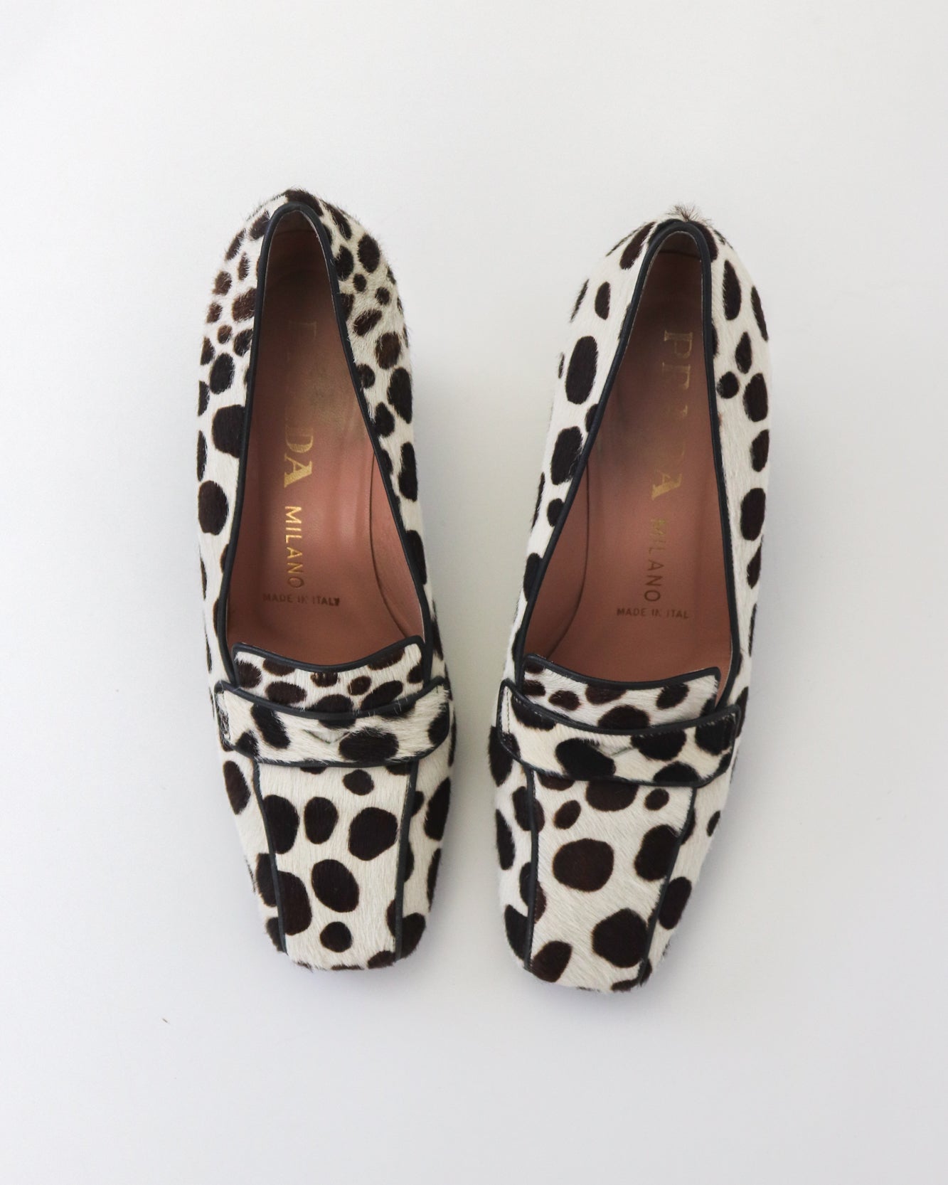 Vintage F/W 1995 Prada Dalmatian Pony Hair Loafers As seen on Carolyn Bessette Kennedy