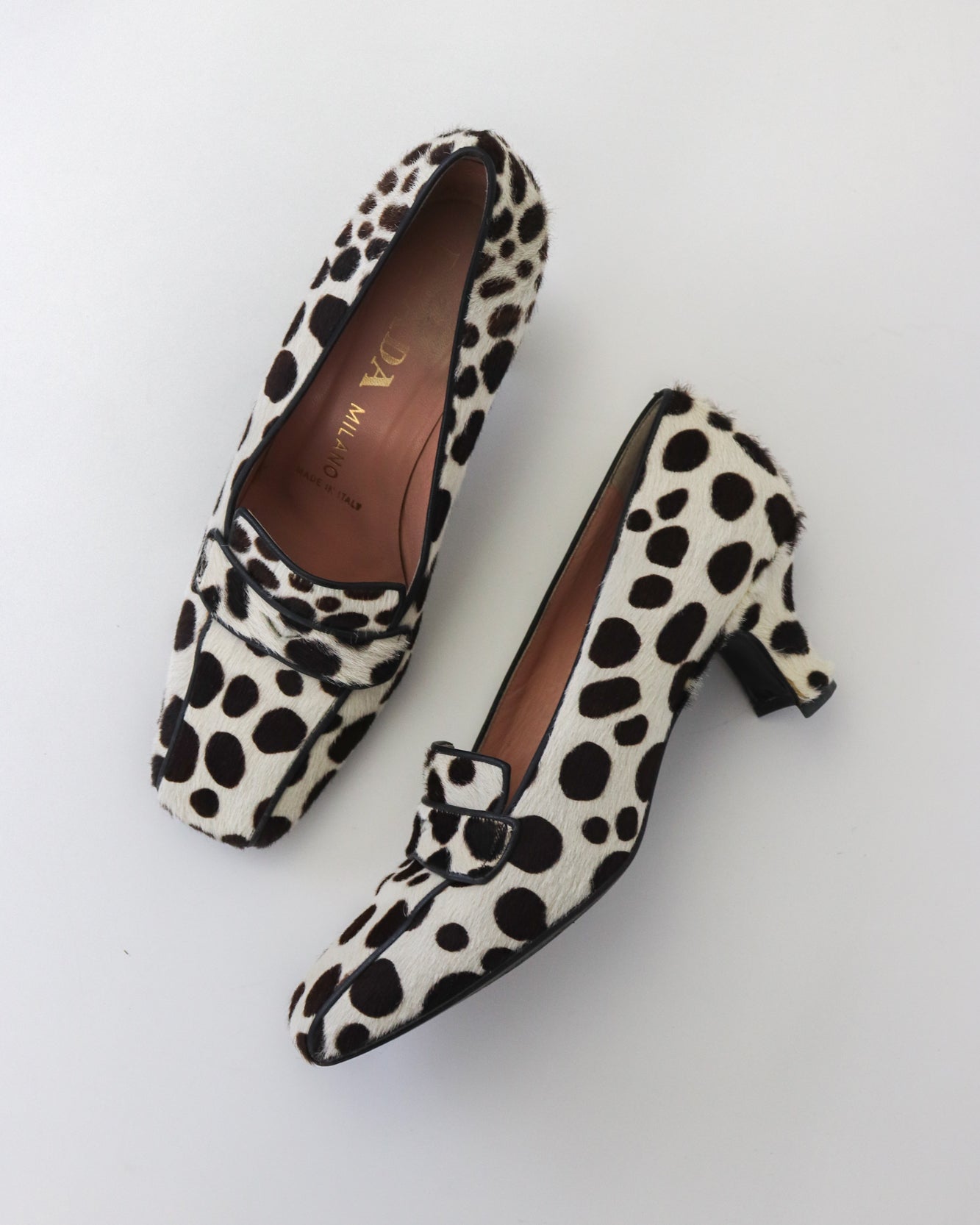 Vintage F/W 1995 Prada Dalmatian Pony Hair Loafers As seen on Carolyn Bessette Kennedy