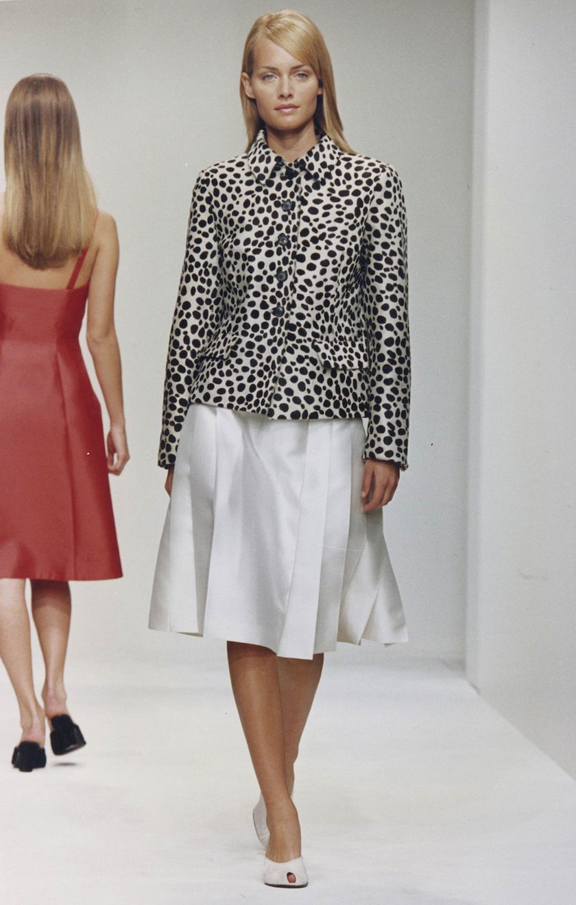Vintage Prada F/W 1995 dalmatian leopard print jacket runway view