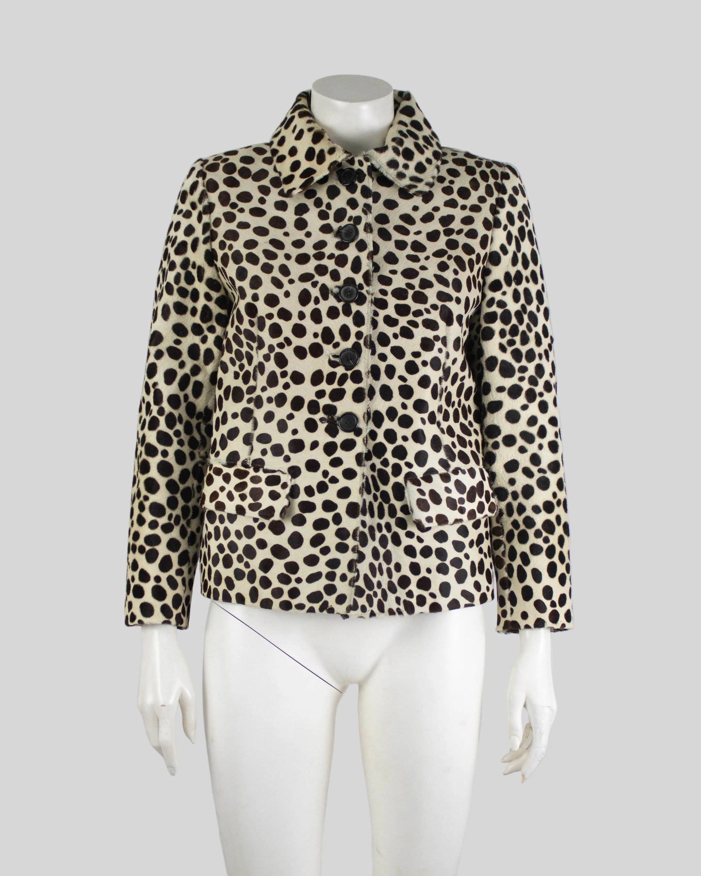 Vintage Prada F/W 1995 dalmatian leopard print jacket front view