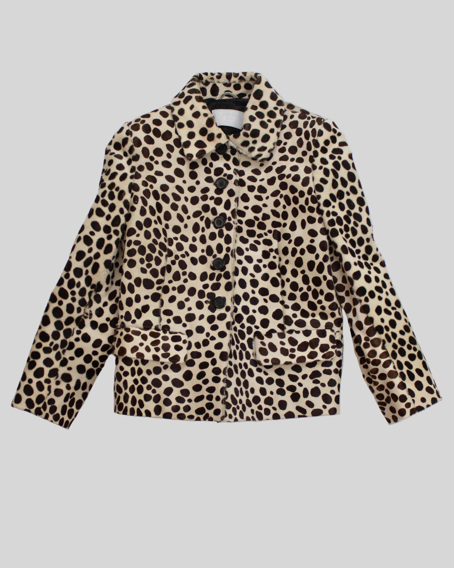 Vintage Prada F/W 1995 dalmatian leopard print jacket flat view