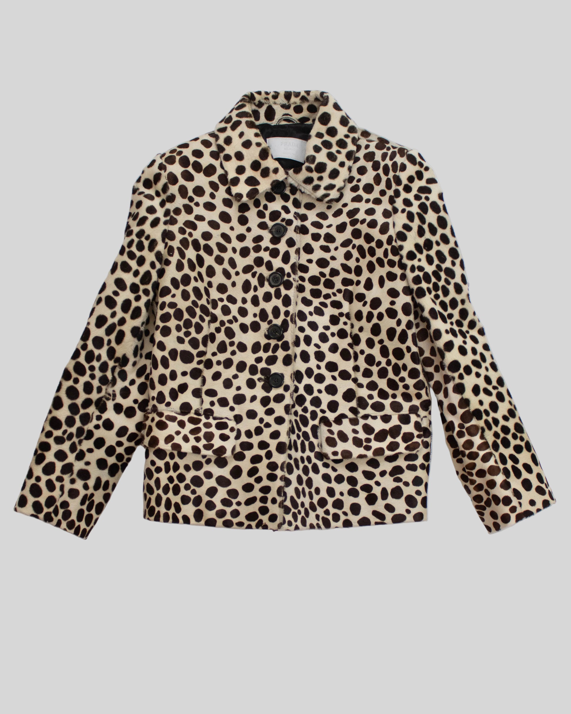 Vintage Prada F/W 1995 dalmatian leopard print jacket flat view