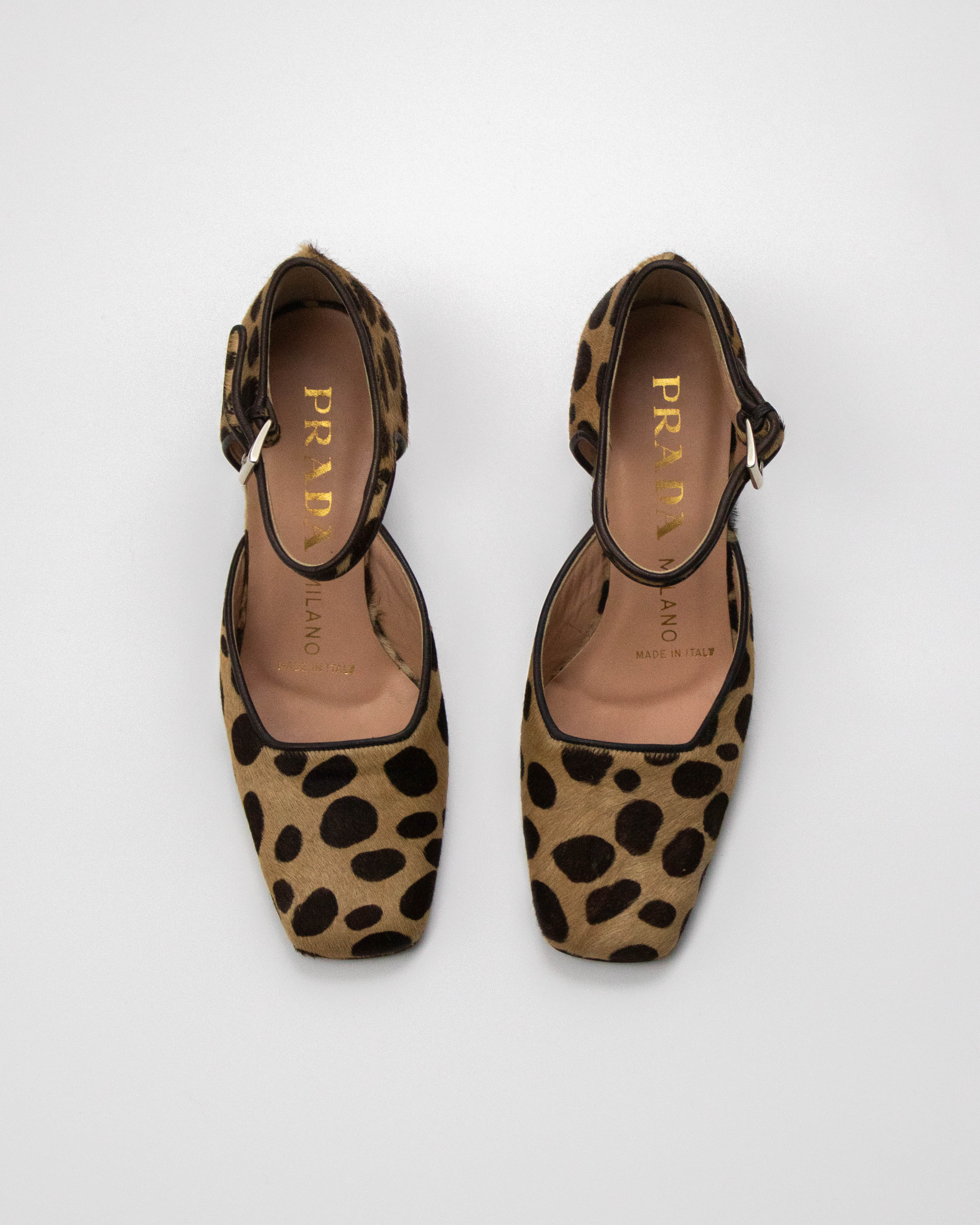 Vintage F/W 1995 Prada Leopard Pony Hair Mary Jane Heels / 35 (US