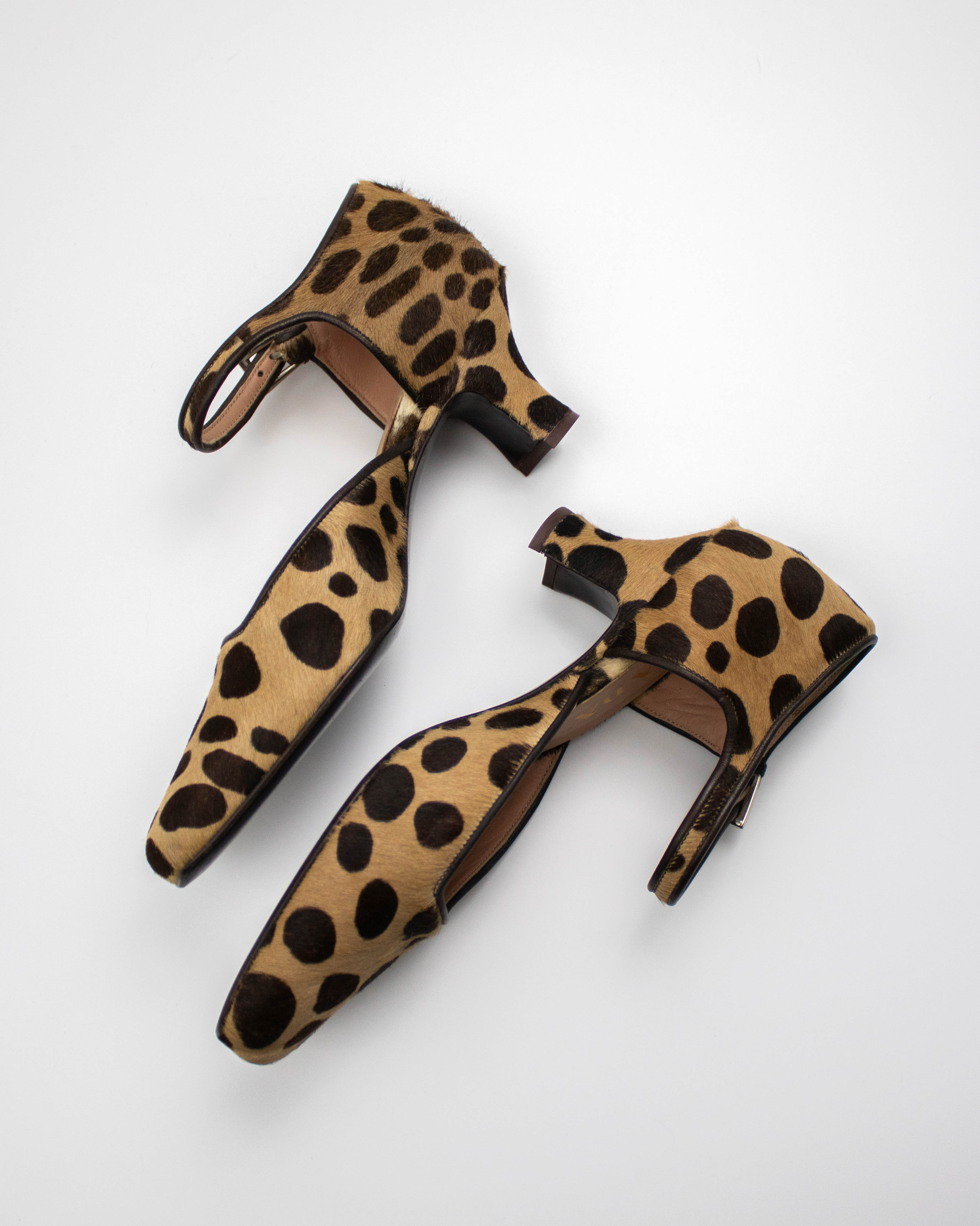 Vintage F/W 1995 Prada Leopard Pony Hair Mary Jane Heels / 35 (US