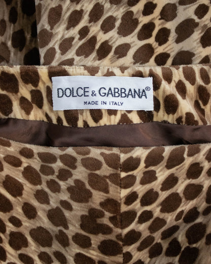 Vintage F/W 1996 Dolce&Gabbana Cheetah Animal Print Velour Flared Skirt / IT 42 (S)