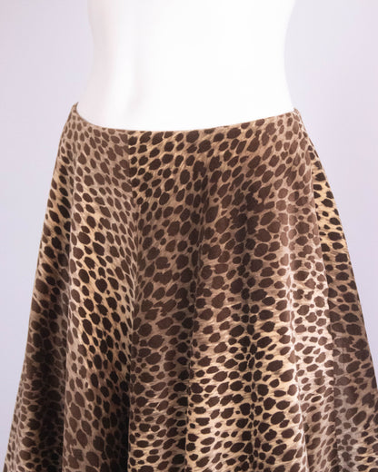 Vintage F/W 1996 Dolce&Gabbana Cheetah Animal Print Velour Flared Skirt / IT 42 (S)