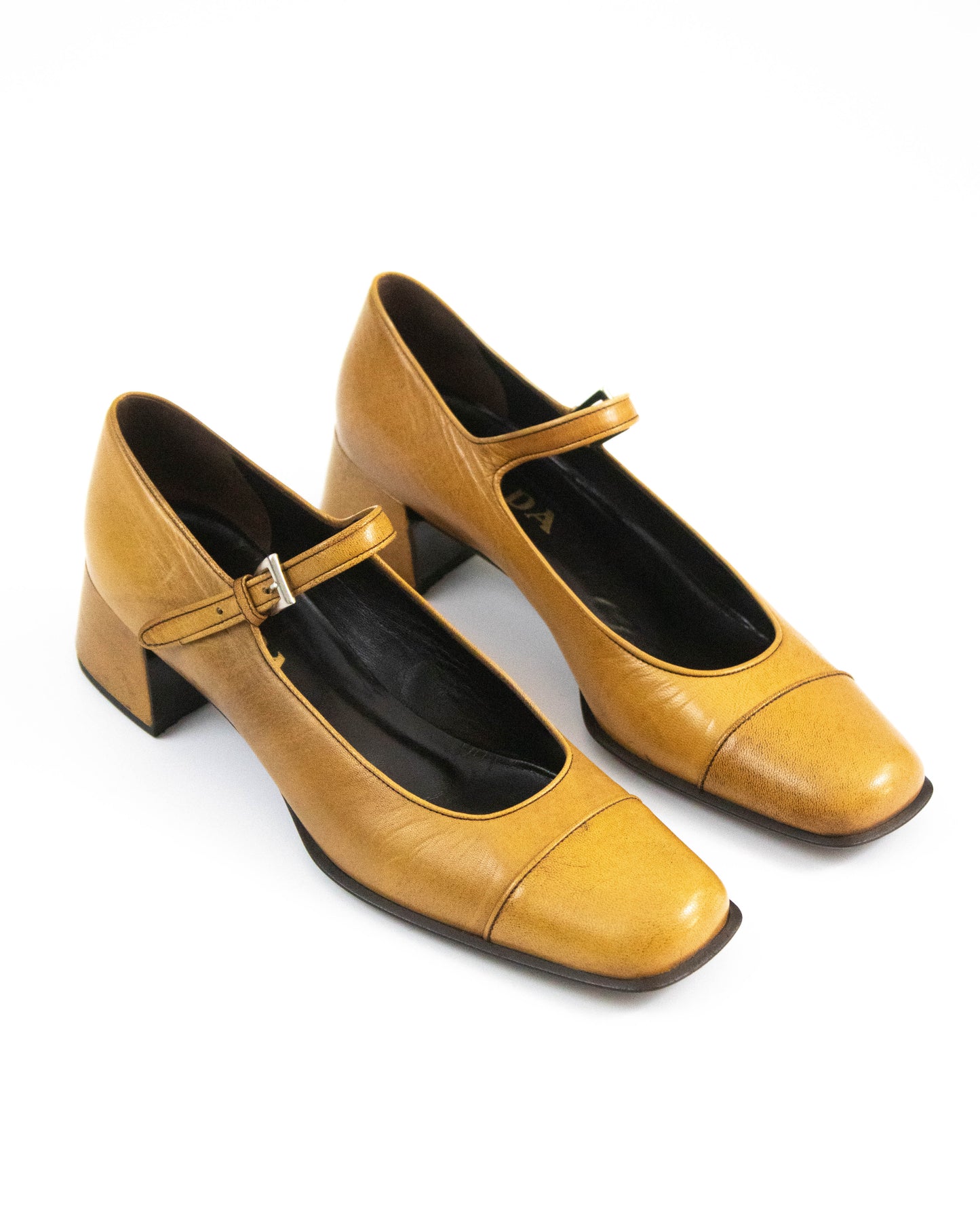 Vintage F/W 1996 Prada Antiqued Leather Mary Jane Heels / 38.5 (US 8.5)