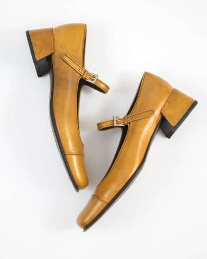 Vintage F/W 1996 Prada Antiqued Leather Mary Jane Heels / 38.5 (US 8.5)