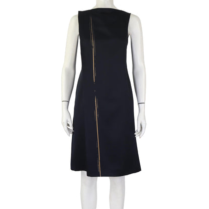 Vintage F/W 1997 Calvin Klein Collection Black Satin Dress Gold Line Detail / XS