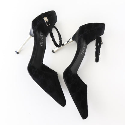Vintage F/W 1997 Gucci by Tom Ford Black Velvet Monogram Pointed Toe Heels / 37 (US 7)