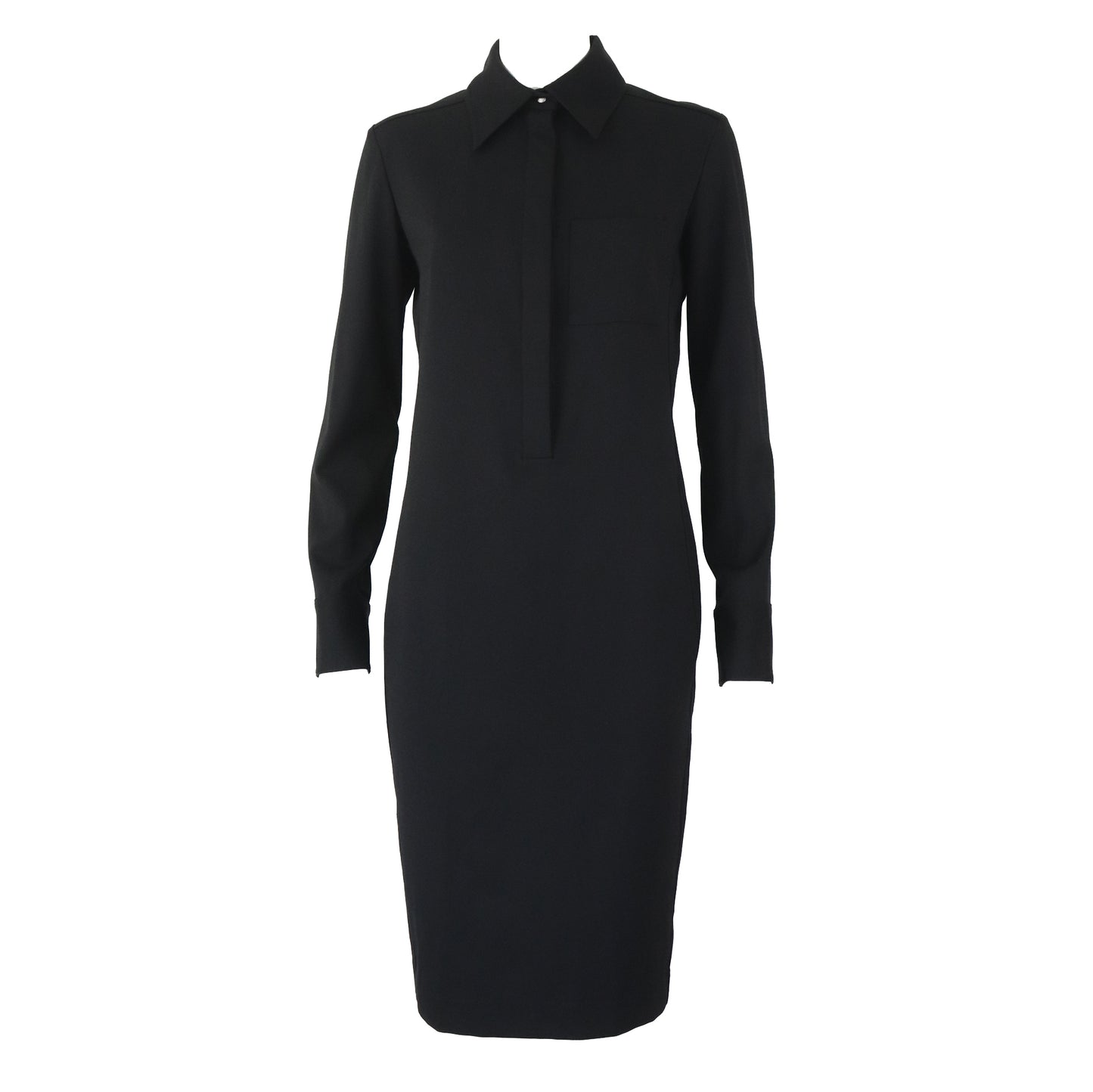 Vintage F/W 1998 Gucci by Tom Ford Black Wool Midi Shirt Dress / IT 42 (S)