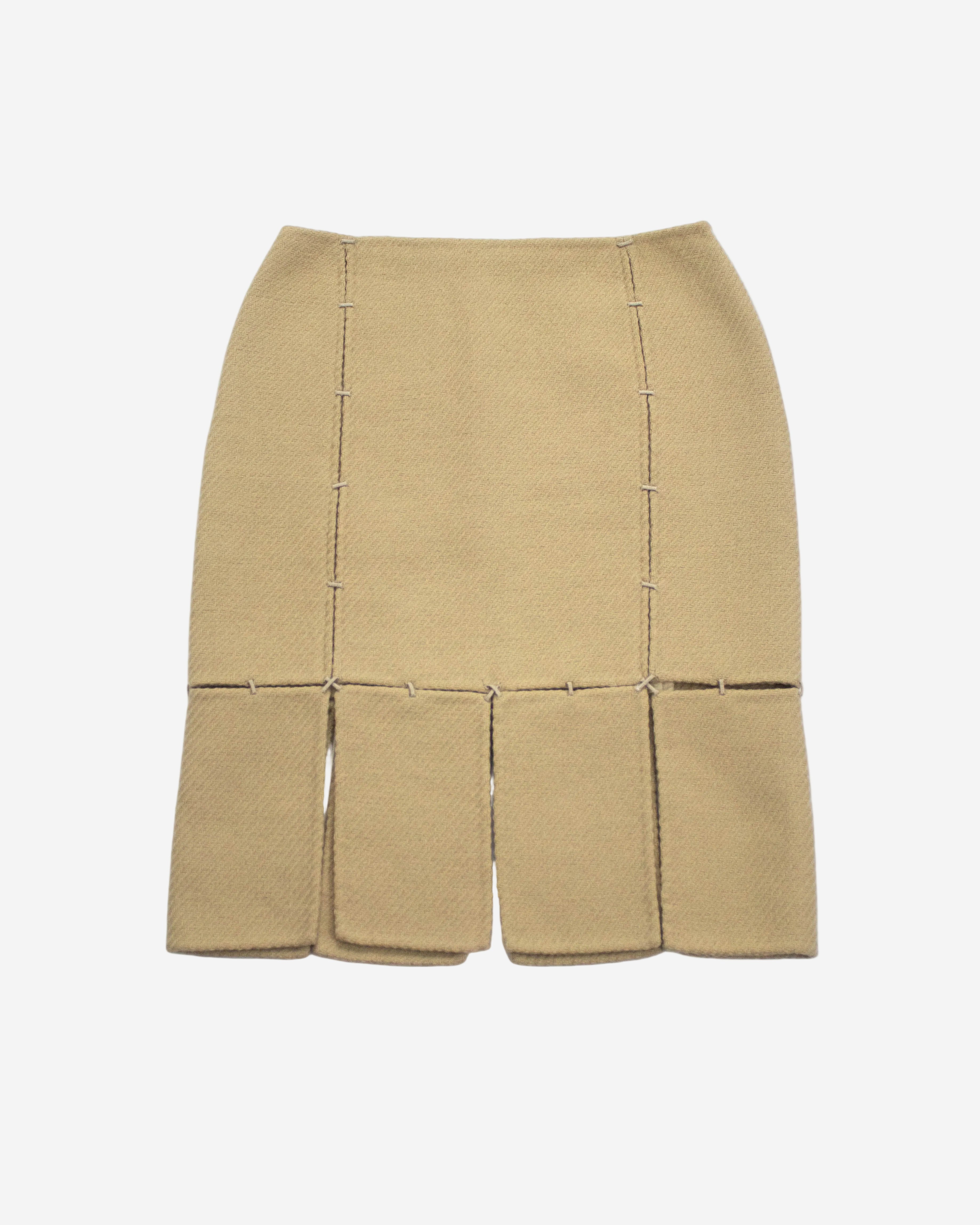 Vintage F/W 1998 Prada Beige Wool Panelled Skirt / IT 40 (XS-S