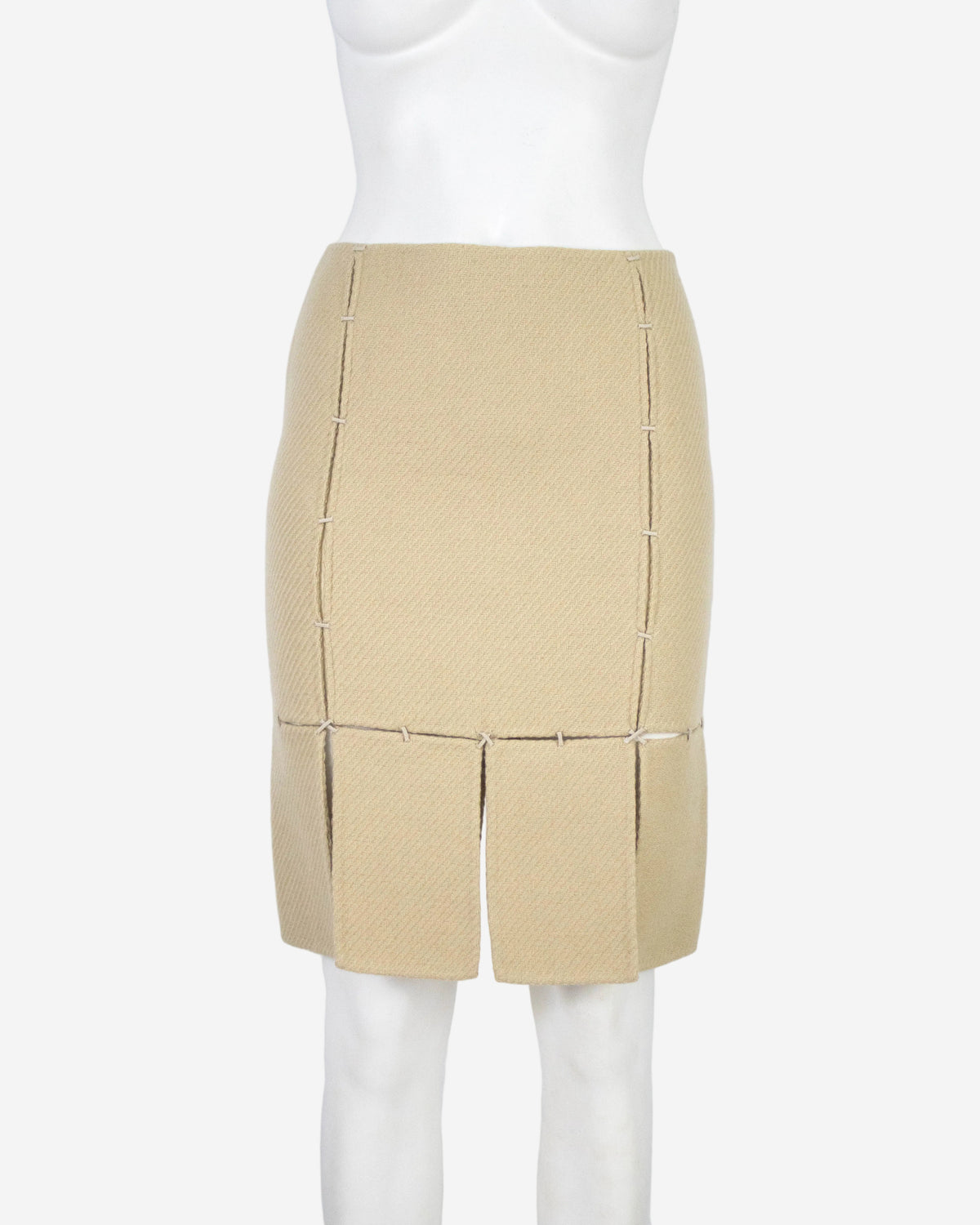 Vintage F/W 1998 Prada Beige Wool Panelled Skirt / IT 40 (XS-S)