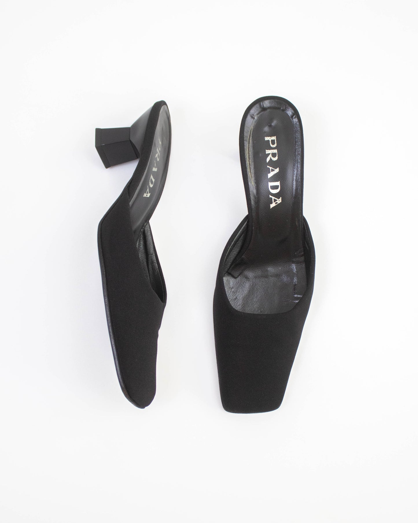 Vintage F/W 1998 Prada Black Minimalist Kitten Heel Mules / 37 (US 7)