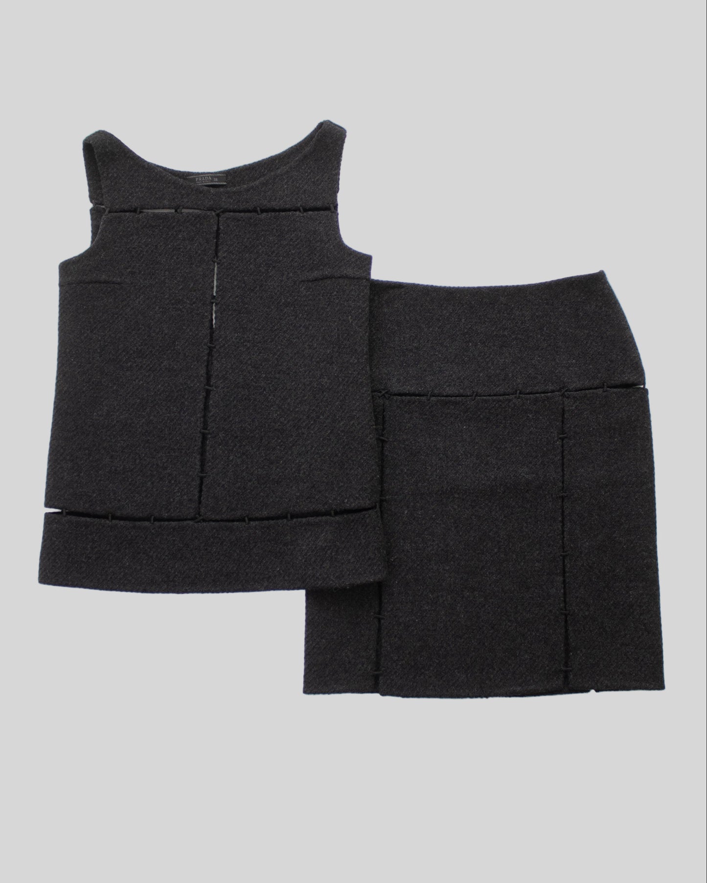Vintage F/W 1998 Prada Grey Wool Panelled Skirt and Top Set / XS-S