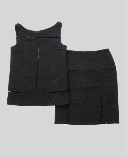 Vintage F/W 1998 Prada Grey Wool Panelled Skirt and Top Set / XS-S