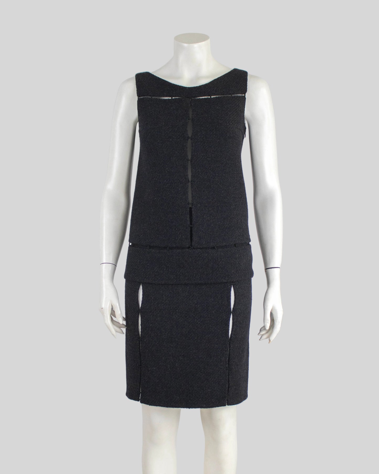 Vintage F/W 1998 Prada Grey Wool Panelled Skirt and Top Set / XS-S