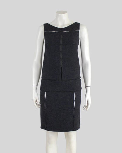 Vintage F/W 1998 Prada Grey Wool Panelled Skirt and Top Set / XS-S