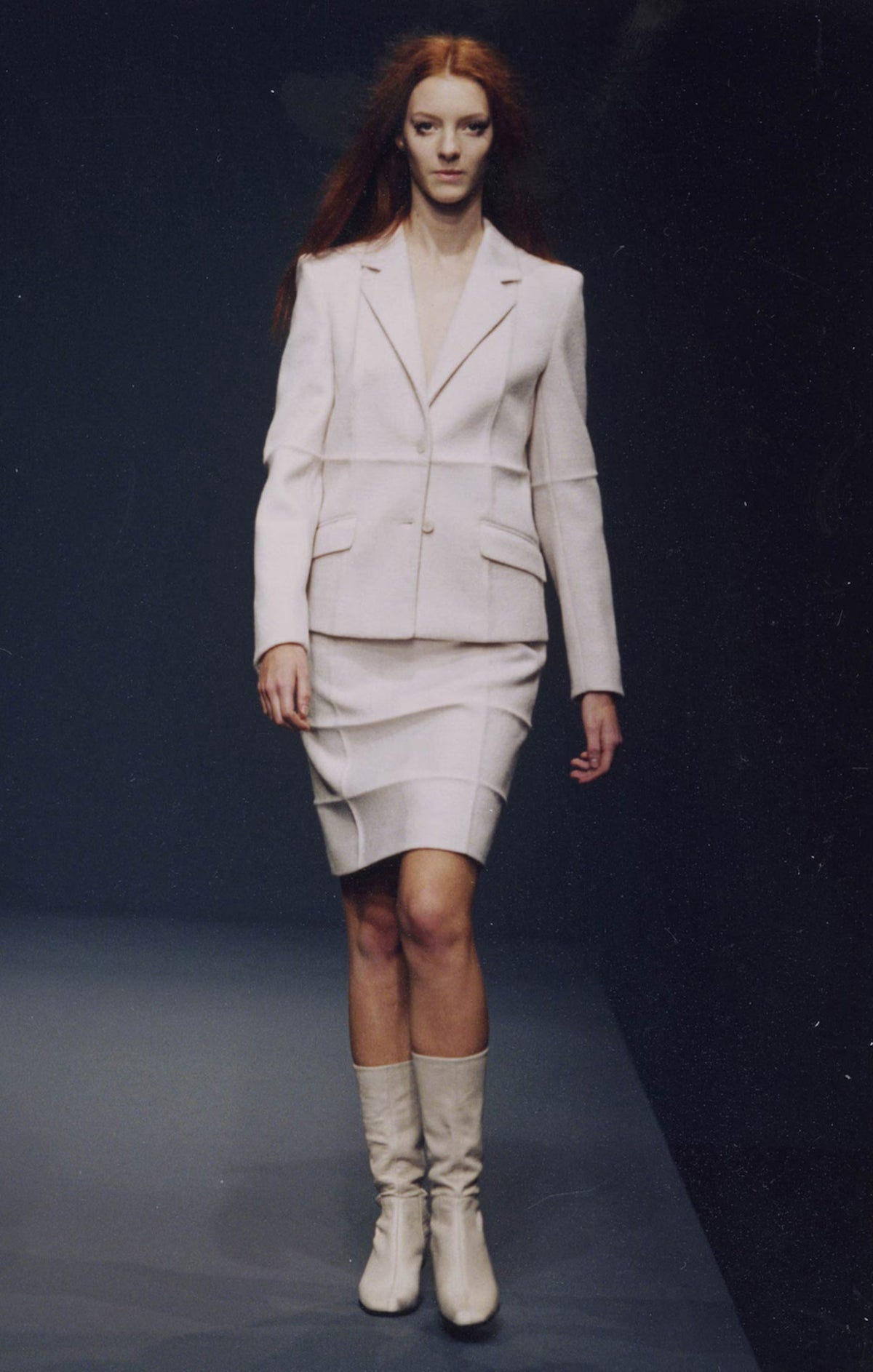 Vintage F/W 1998 Prada Ivory Wool Nylon Creased Top And Skirt Set / IT 40 (XS-S)