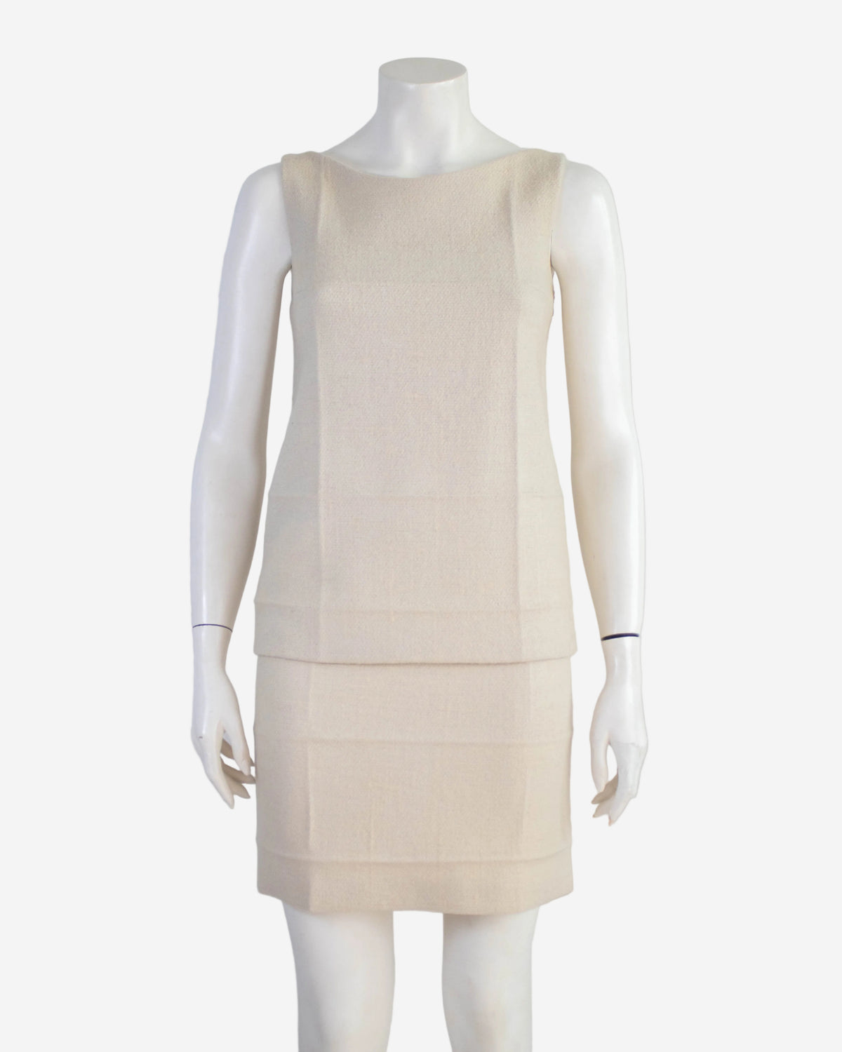 Vintage F/W 1998 Prada Ivory Wool Nylon Creased Top And Skirt Set / IT 40 (XS-S)