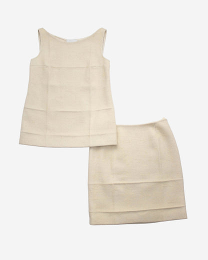 Vintage F/W 1998 Prada Ivory Wool Nylon Creased Top And Skirt Set / IT 40 (XS-S)