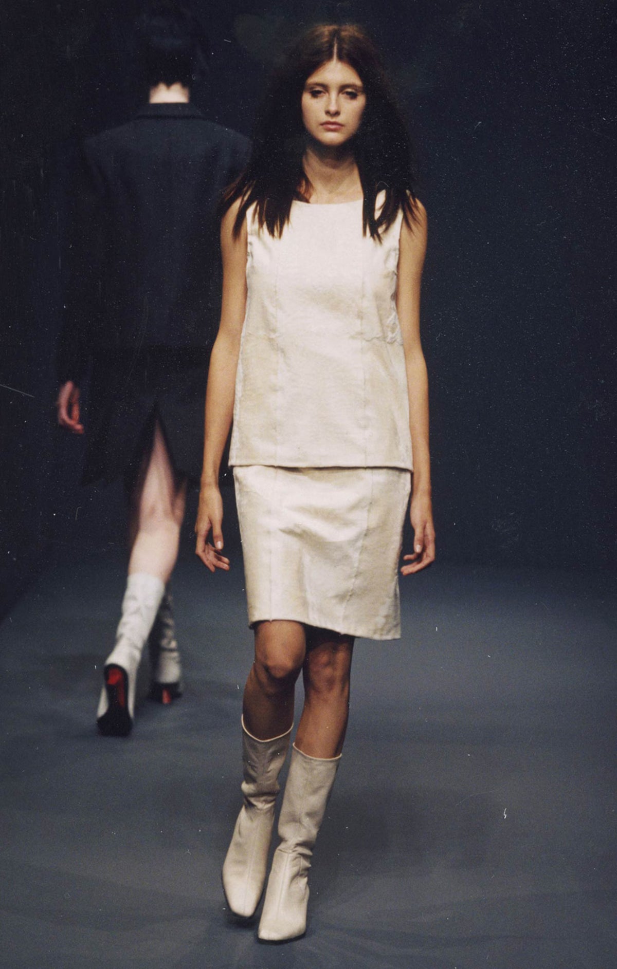 Vintage F/W 1998 Prada Ivory Wool Nylon Creased Top And Skirt Set / IT 40 (XS-S)