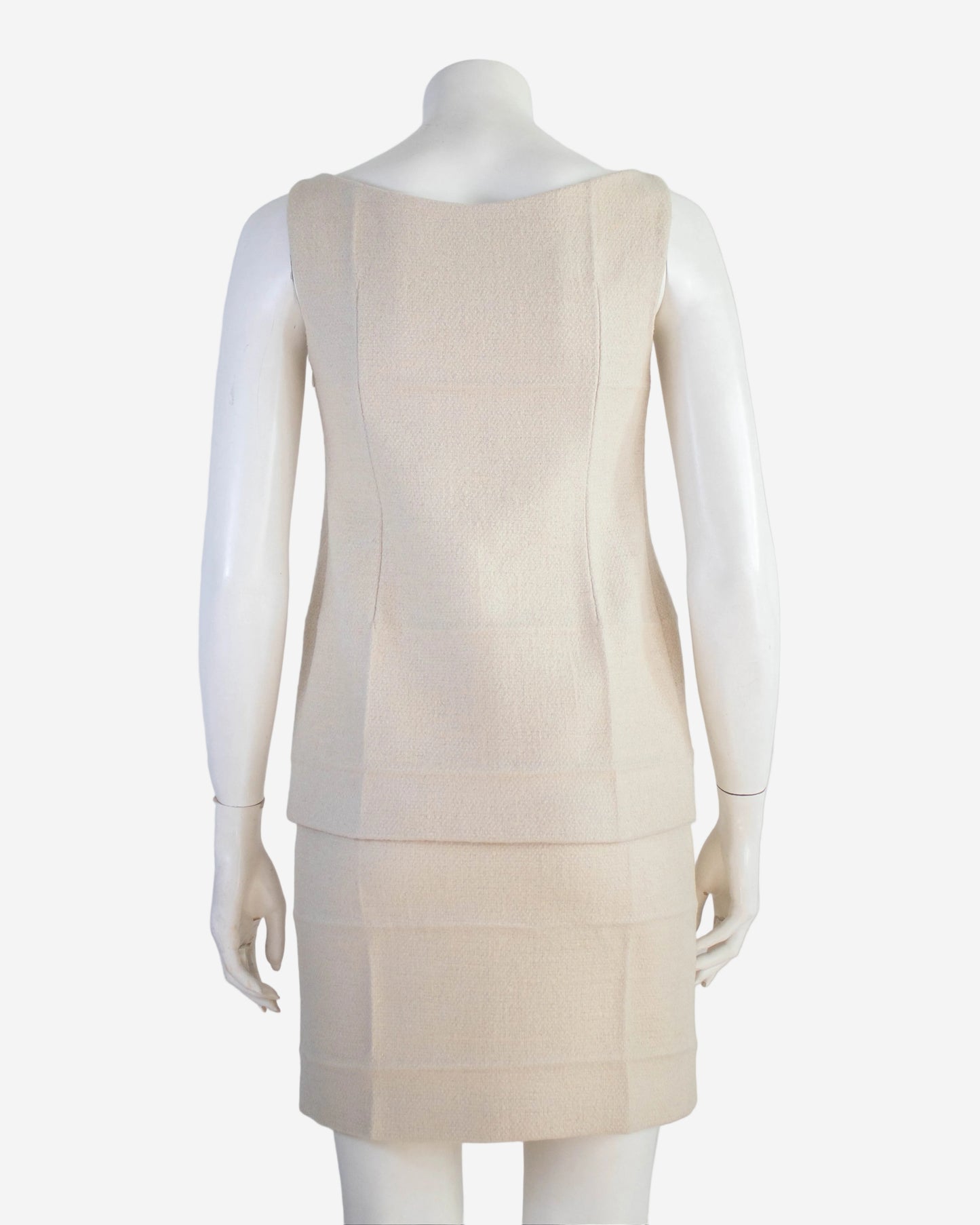 Vintage F/W 1998 Prada Ivory Wool Nylon Creased Top And Skirt Set / IT 40 (XS-S)