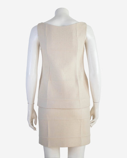Vintage F/W 1998 Prada Ivory Wool Nylon Creased Top And Skirt Set / IT 40 (XS-S)