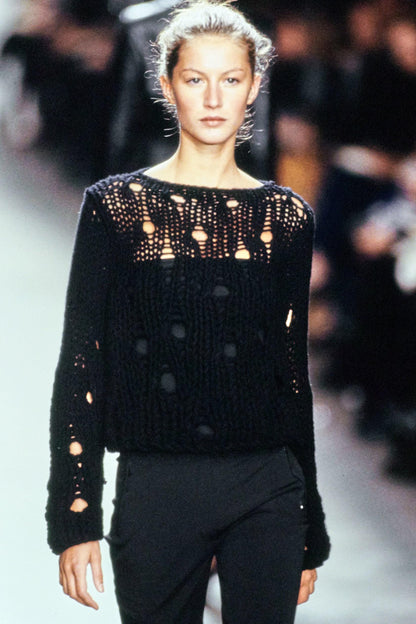 Vintage F/W 1999 Calvin Klein Collection Black Chunky Knit Cashmere Runway Sweater / S