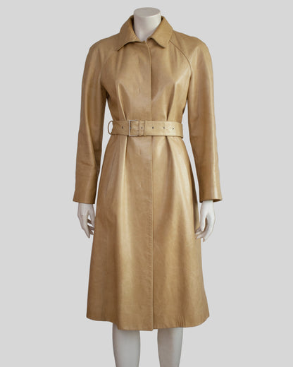 Vintage F/W 1999 Calvin Klein Collection Tan Leather Trench Coat / XS-S