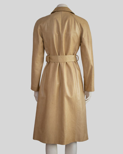 Vintage F/W 1999 Calvin Klein Collection Tan Leather Trench Coat / XS-S