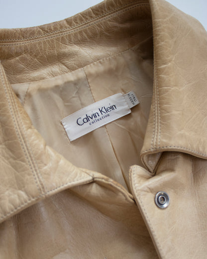 Vintage F/W 1999 Calvin Klein Collection Tan Leather Trench Coat / XS-S