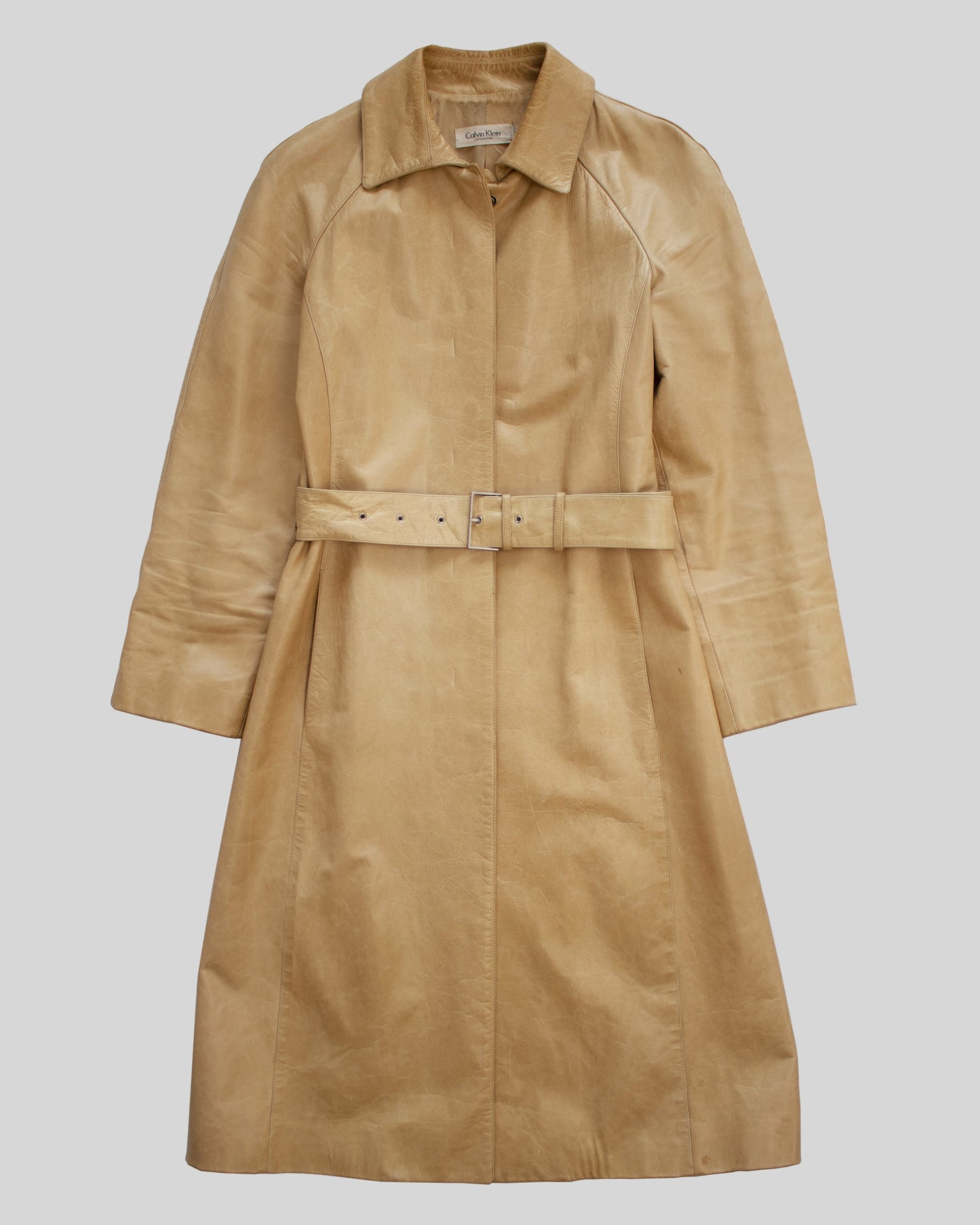 Vintage F/W 1999 Calvin Klein Collection Tan Leather Trench Coat / XS-S