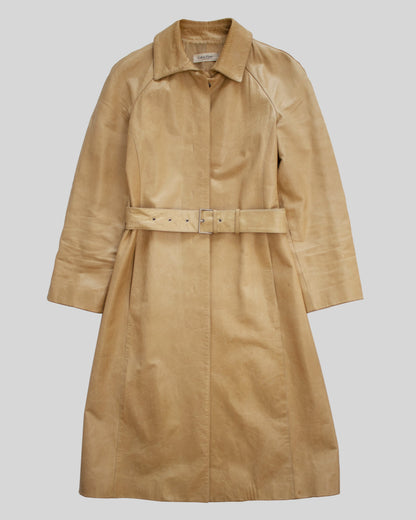 Vintage F/W 1999 Calvin Klein Collection Tan Leather Trench Coat / XS-S