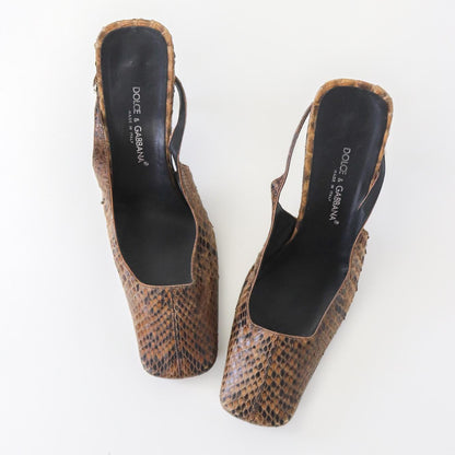 Vintage F/W 1999 Dolce&Gabbana Brown Python Leather Snakeskin Slingback Heels / 40 (US 10)