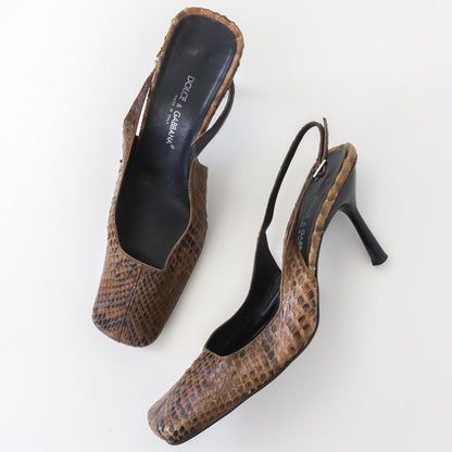 Vintage F/W 1999 Dolce&Gabbana Brown Python Leather Snakeskin Slingback Heels / 40 (US 10)