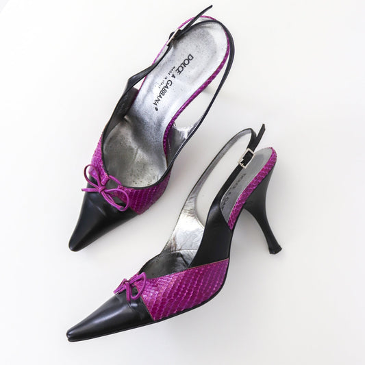 Vintage F/W 1999 Dolce&Gabbana Python Leather Snakeskin Slingback Heels / 37 (US 7)