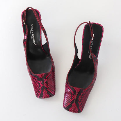Vintage F/W 1999 Dolce&Gabbana Python Leather Snakeskin Square Toe Slingback Heels / 37.5 (US 7.5)