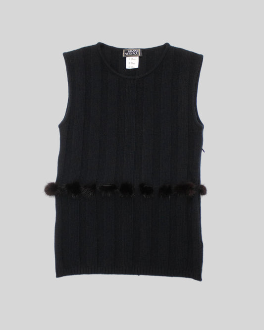 Vintage F/W 1999 Gianni Versace Couture Wool Cashmere Blend Fur Detail Top / XS-S