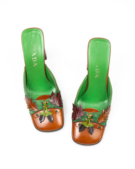 Vintage F/W 1999 Prada Acorn and Oak Leaf Applique Mules / 36 (US 6)