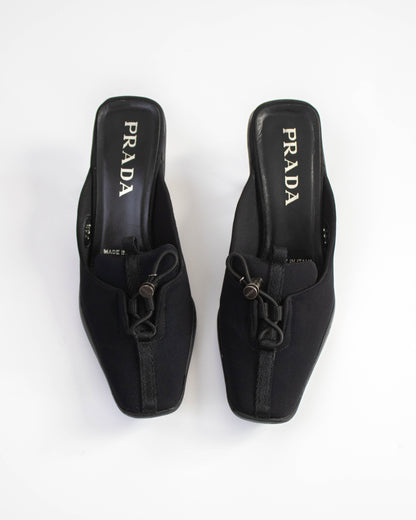Vintage F/W 1999 Prada Black Nylon Kitten Heel Mules / 36.5 (US 6.5)