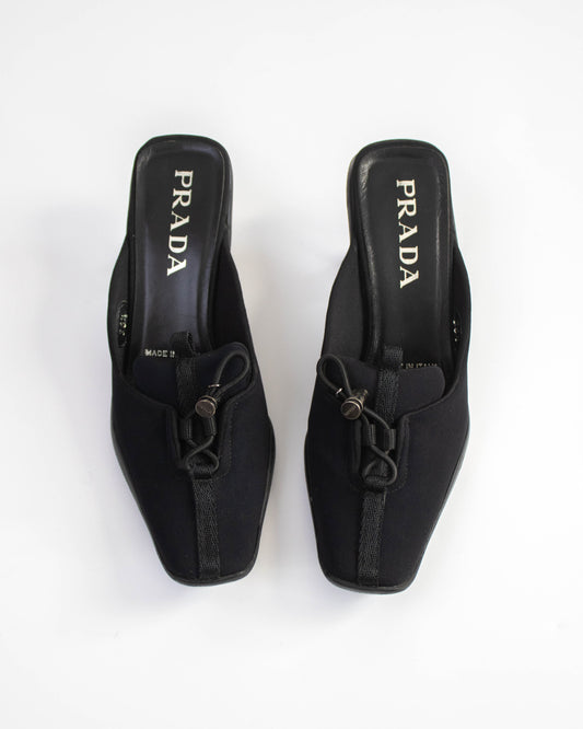 Vintage F/W 1999 Prada Black Nylon Kitten Heel Mules / 36.5 (US 6.5)