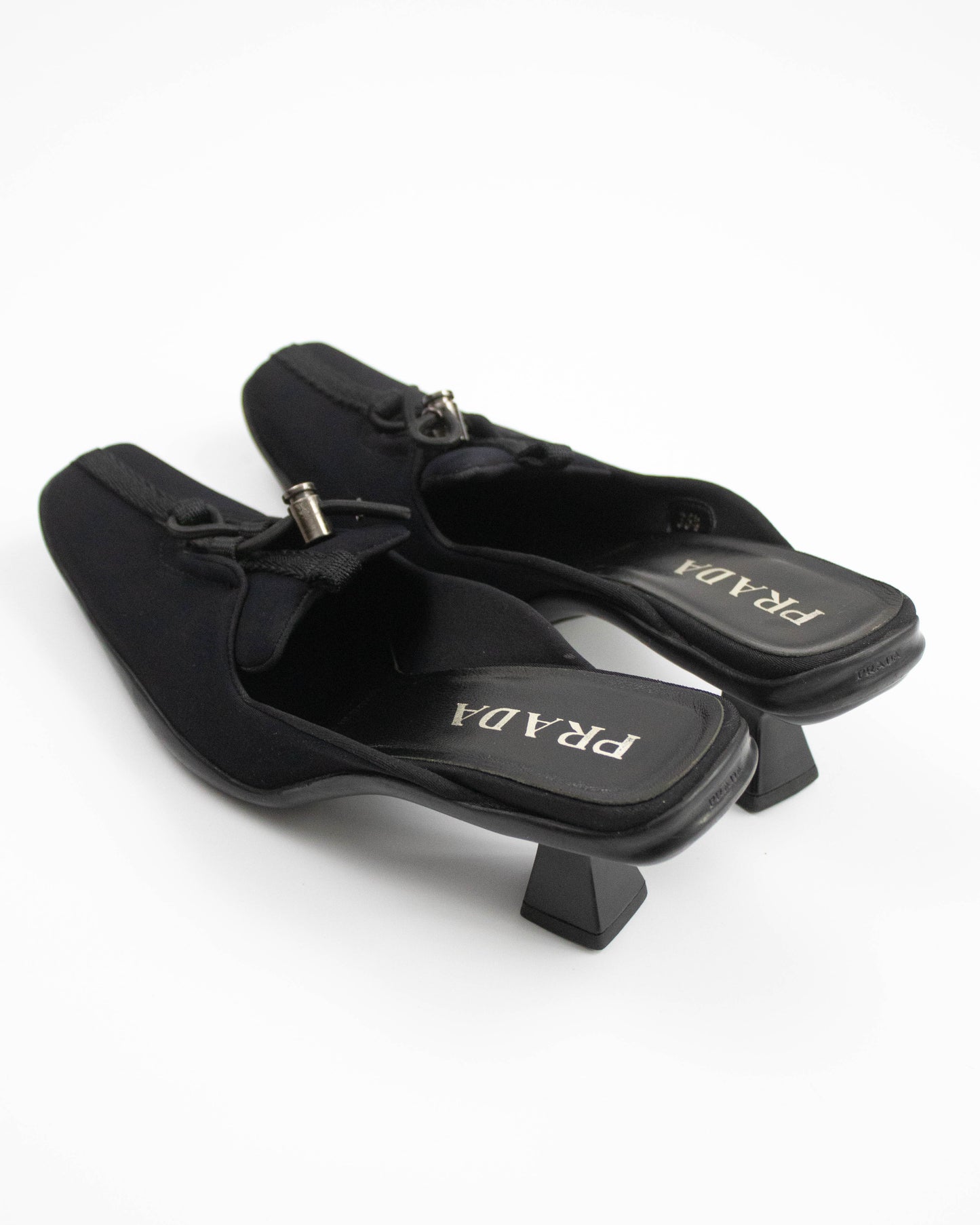 Vintage F/W 1999 Prada Black Nylon Kitten Heel Mules / 36.5 (US 6.5)